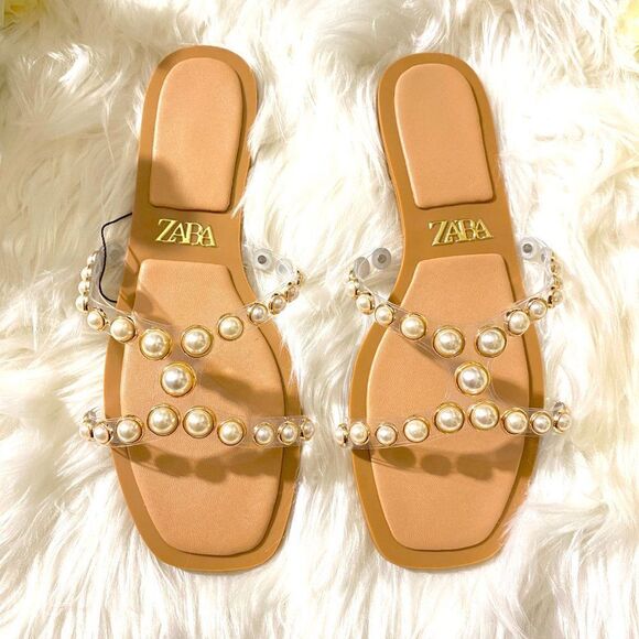 ZARA PEARLY VINYL SANDALS FLATS - Picture 5 of 8
